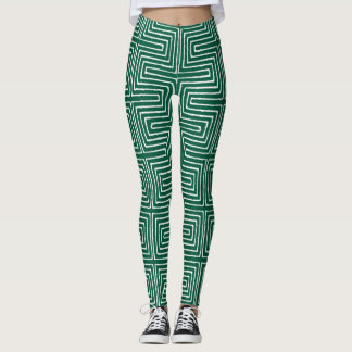 Legging Emerald Green e White Maze African Mud Cloth