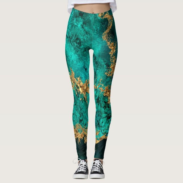 Legging Emerald Jade Dourado Splatter Abstrato (Frente)