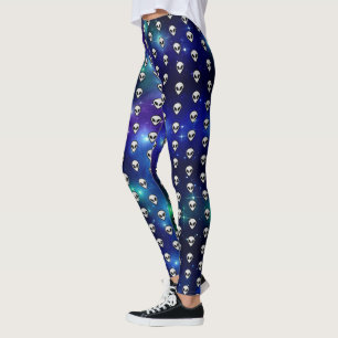 Legging Emoji de Cabeça de Alien Cósmico Celestial Galácti