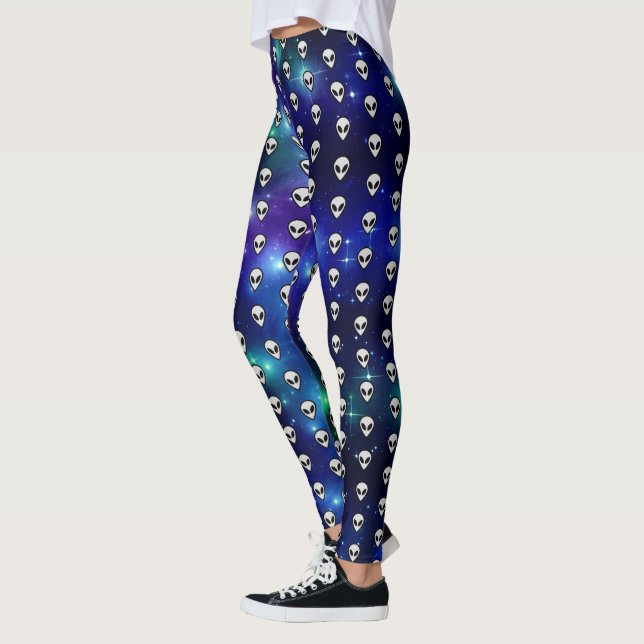 Legging Emoji de Cabeça de Alien Cósmico Celestial Galácti (Esquerda)
