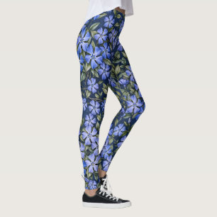 Legging Encantadoras Flores de Vinca Azul Profundo Espalha