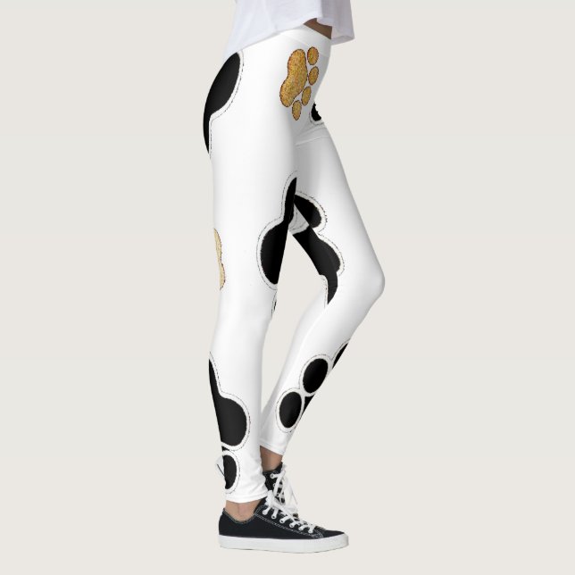 Legging Enegreça e tan o branco canino do impressão da (Direita)