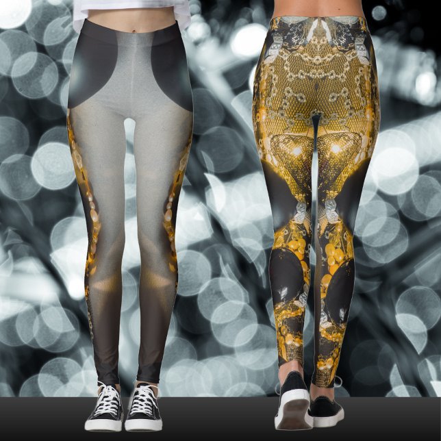 Legging Enfeites de natal de Cinzas Negras com Garlands (Criador carregado)