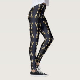 Legging Enfeites Dourados Para Festa de Natal Azul Marinho