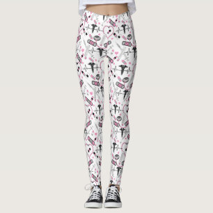 Legging Enfermeira-estetoscópio rosa-branca   Padrão Docto