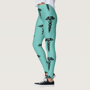 Legging Enfermeiro Médico Padrão Teal Preto