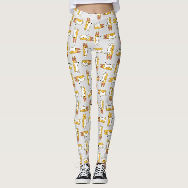 Legging Engraçado Cartoon Corgi Pattern (Frente)