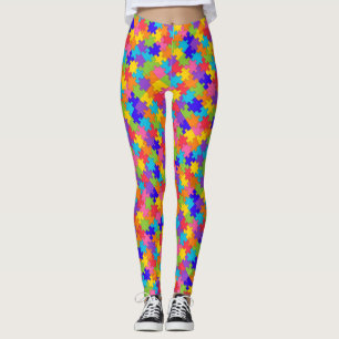 Legging Engraçado Colorir Pedaços de Quebra-cabeça de Jigs