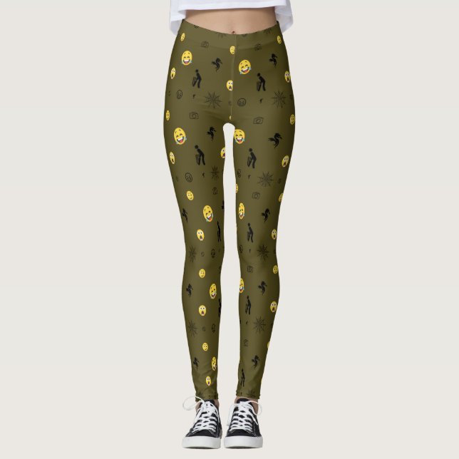 Legging "Engraçado Engraçado Emoji Pattern Emotion Faces" (Frente)