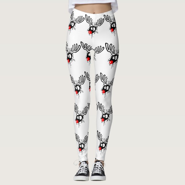 Legging Engraçado giro Rudolph, o desenho de Natal vermelh (Frente)