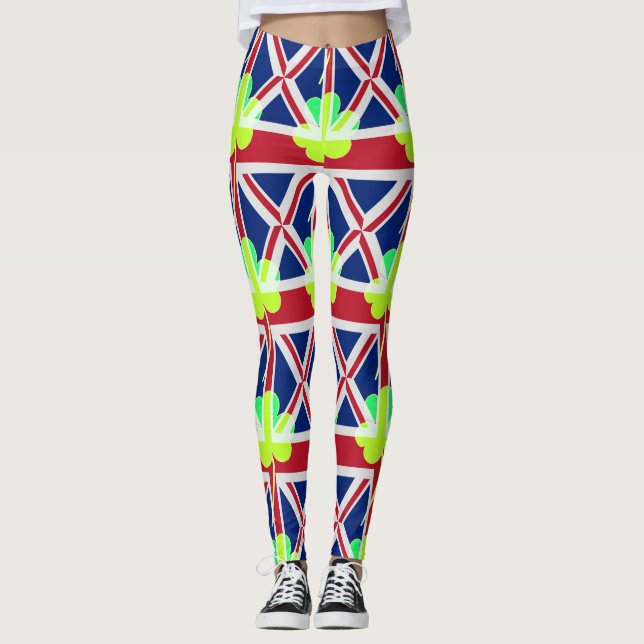 Legging Engraçado irlandês Shamrock Union Jack Flag Rua Pa (Frente)