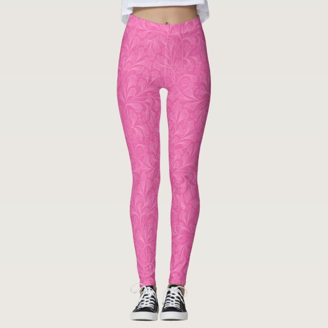 Legging "Então, Padrão Floral Rosa" (Frente)
