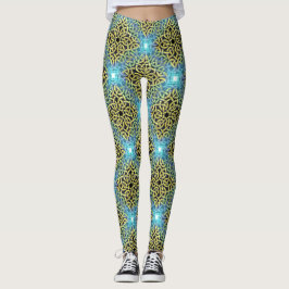 Legging Envolvendo o Ouro Vitoriano Trim Aqua Fundo