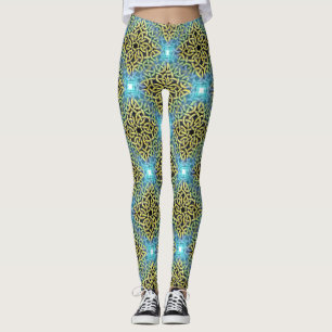 Legging Envolvendo o Ouro Vitoriano Trim Aqua Fundo
