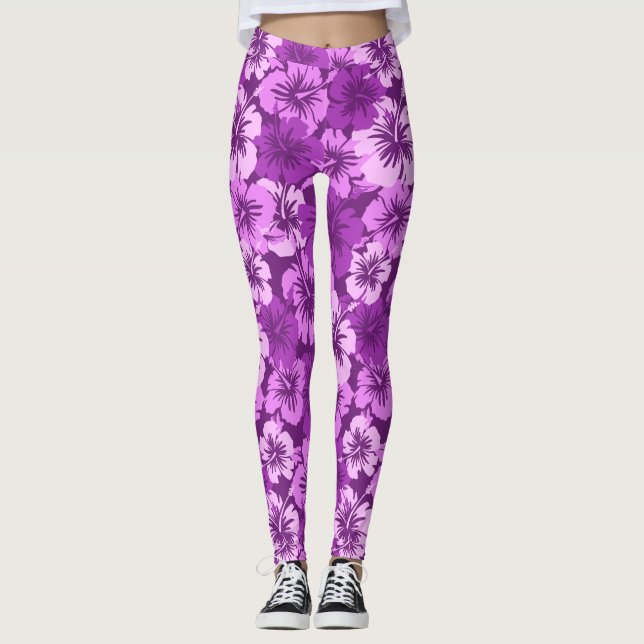 Legging Epic Hibiscus Hawaiian Tropical Floral Violet (Frente)