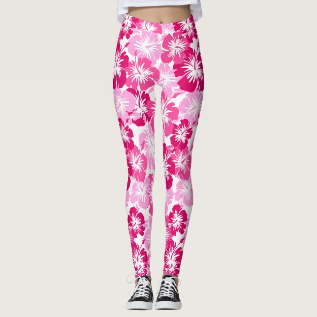 Legging Epic Hibiscus Hawaiian Tropical Rosa (Frente)