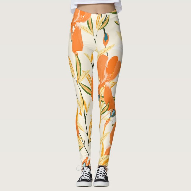 Legging Erris de laranja: padrão floral uniforme (Frente)