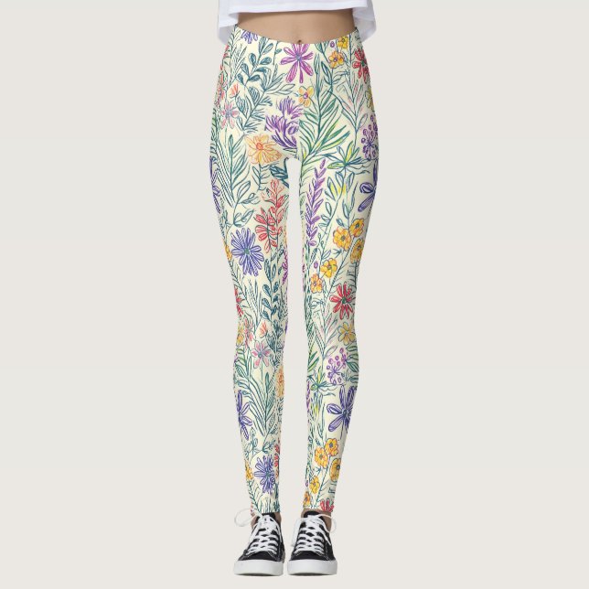 Legging Esboço de Flor Silvestre Vintage (2) (Frente)
