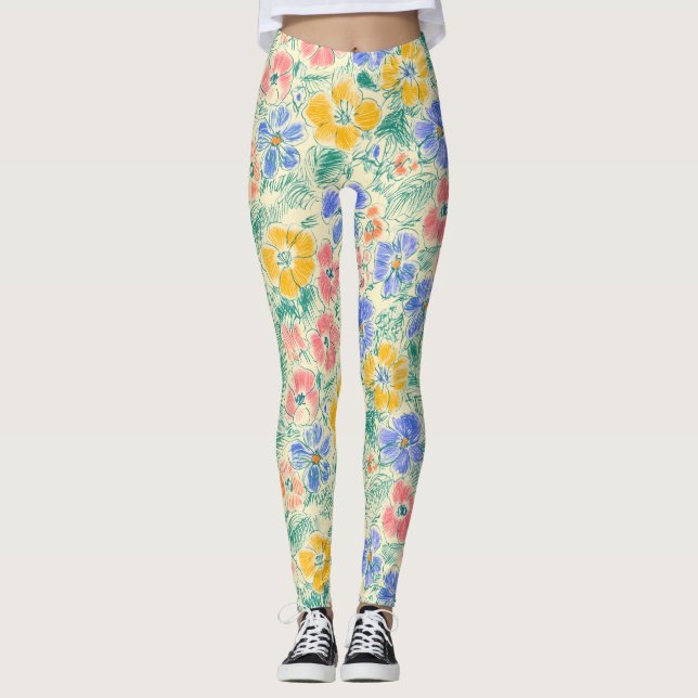 Legging Esboço de Flor Silvestre Vintage (3) (Frente)