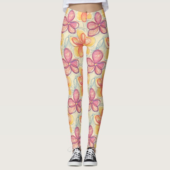 Legging Esboço de Flor Silvestre Vintage (4) (Frente)