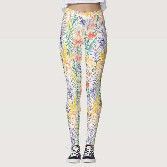 Legging Esboço de Flor Silvestre Vintage (7) (Frente)