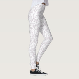 Legging Esboço floral do Lírio---Vale malva e branco