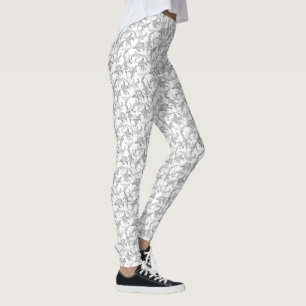 Legging Esboço floral do Lírio---Vale preto e branco