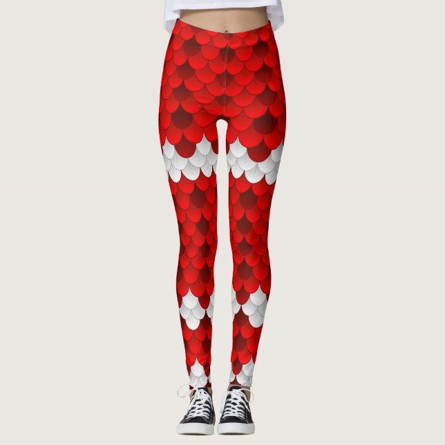Legging Escala da sereia de Koi (vermelho/branco) (Frente)