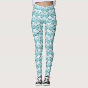Legging Escalas de Dragão, Ventoinhas, Ondas, Seigaiha, Az