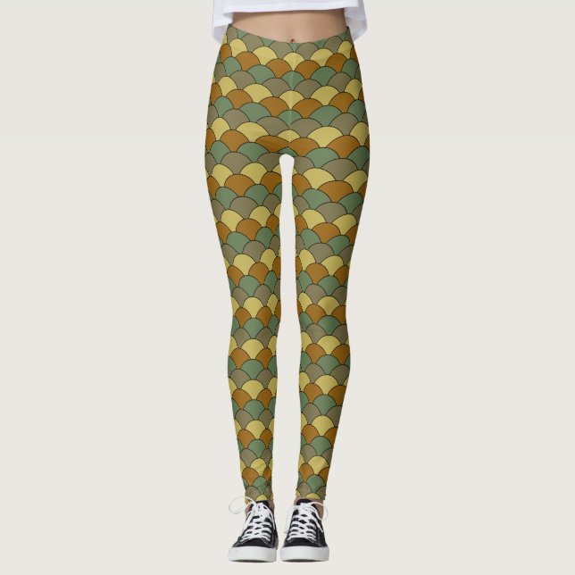 Legging Escalas de Dragão, Ventoinhas, Ondas, Seigaiha, Ca (Frente)