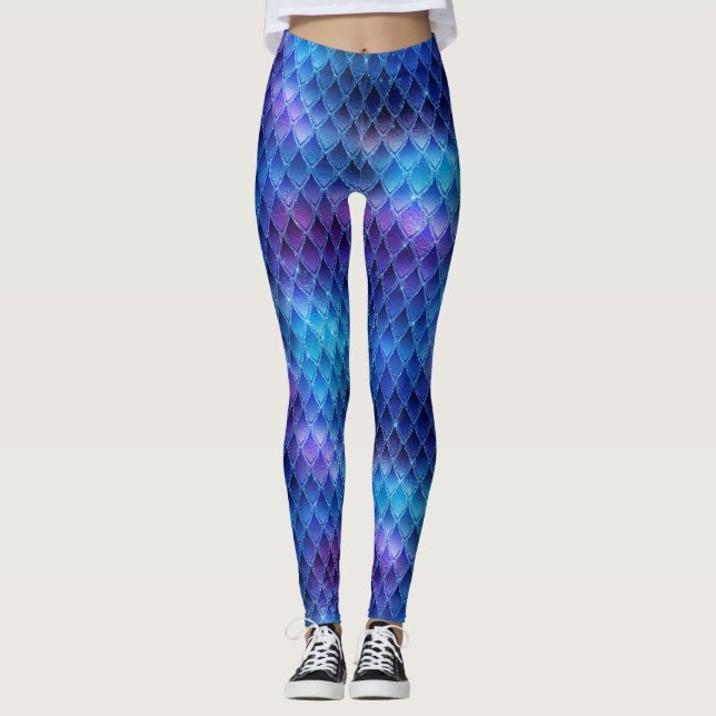 Legging Escalas de Dragões Azuis e Prateados (Frente)