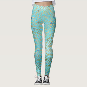 Legging Escalas de Sereia de Ombre Dourado e Azul