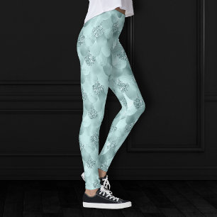 Legging Escalas de Sereia Luxe Padrão De Teal De Aqua Mi
