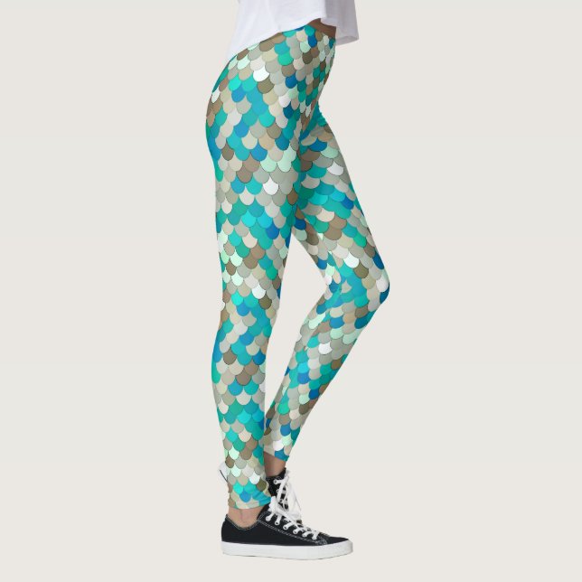 Legging Escalas de Sereia, Turquesa, Aqua, Taupe e Creme (Direita)