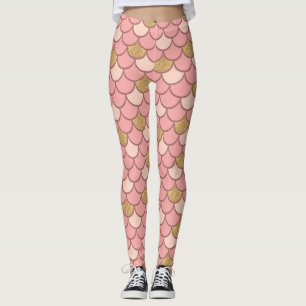 Legging Escalas Dourados cor-de-rosa da sereia com brilho
