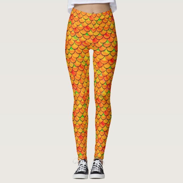 Legging Escalas laranja e verde de queda (Frente)