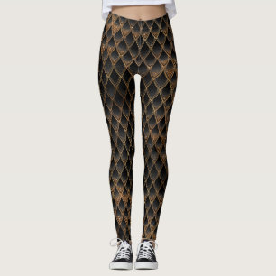 Legging Escamas de Dragão Brilhantes Preto e Dourado