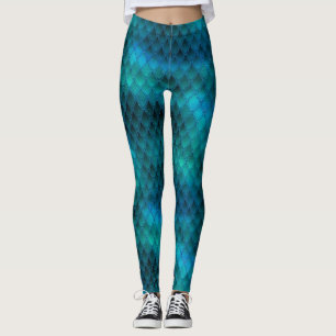 Legging Escamas de Dragão Verde-azulado Brilhante e com Br