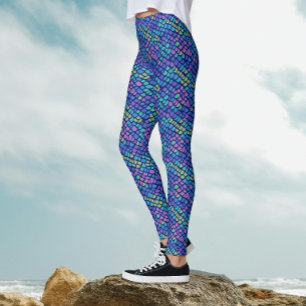 Legging Escamas de Peixe Azul Roxo Rosa Coloridas Divertid