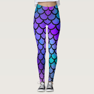 Legging Escamas de sereia azuis rosa roxo verde-água Peixe