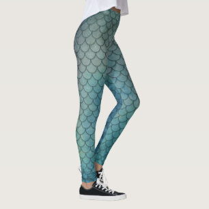 Legging Escamas de Sereia Azul Aqua Grunge
