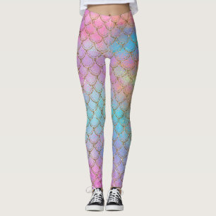Legging Escamas de Sereia Coloridas Bonitas Pastel Rosa Ro