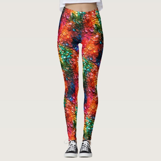 Legging Escamas de Sereia Fantasia Arco-íris (Frente)