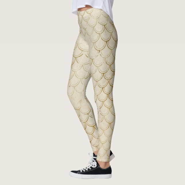 Legging Escamas Douradas de Peixe Retro Grunge Cauda de Se (Esquerda)