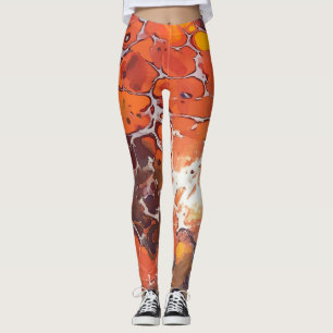 Legging Escamudo de Fluido, Laranjas, Amarelos e Fundo Bra