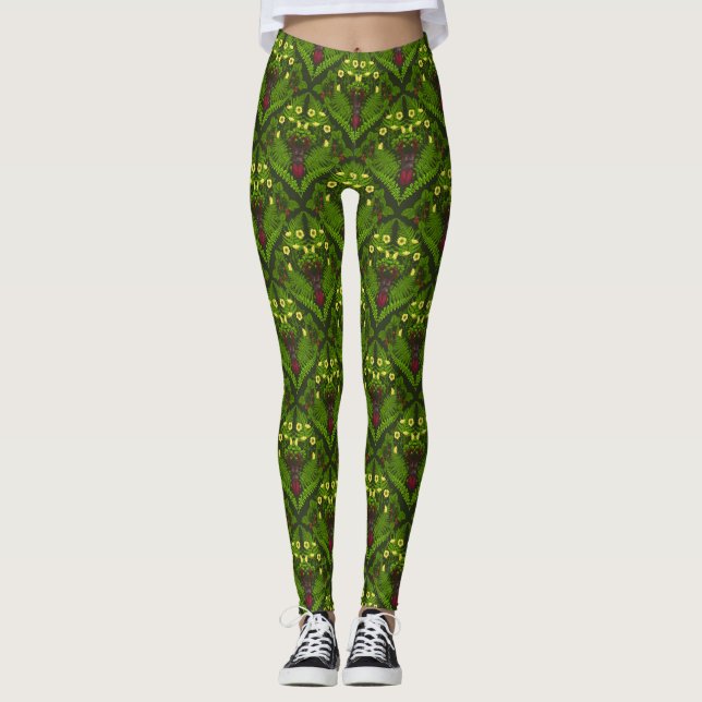 Legging Escaravelho e samambaias, folhas verdes (Frente)