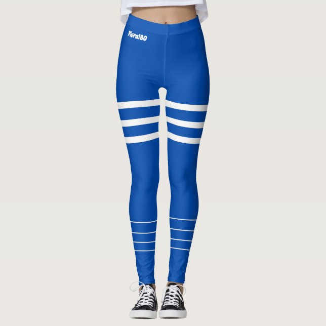 Legging Escoamento de monograma branco azul moderno (Frente)