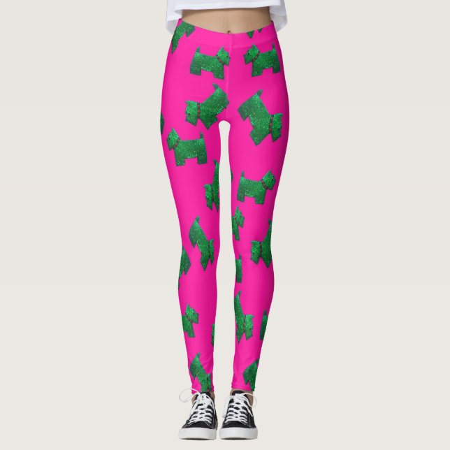 Legging Escocesa Verde NatalTerrier fundo rosa (Frente)