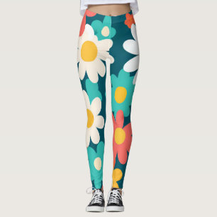 Legging Escola de padrão botânico da Bonita Daisy Flower