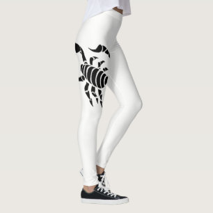 Legging Escorpião preta & branca, caneleiras feitas sob